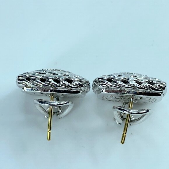 JOHN HARDY sterling silver/18K 0.34ct pave diamond square earrings 12.5g JR9847 - Picture 4 of 5